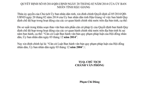 Văn bản 03/ĐC-UBND đính chính 05/2014/QĐ-UBND chế độ họp cơ quan hành chính Hậu Giang
