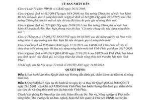 Quyết định 667/QĐ-UBND năm 2014 đánh giá chấm điểm tiêu chí xã nông thôn mới tỉnh Vĩnh Phúc