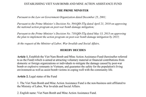 Decision No. 356/QD-TTg 2014 establishing viet nam bomb and mine action assistance fund