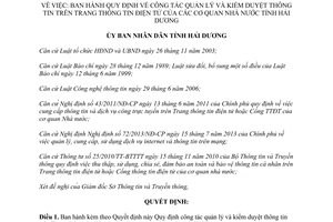 Quyết định 10/2014/QĐ-UBND quản lý kiểm duyệt thông tin Trang thông tin điện tử cơ quan nhà nước Hải Dương