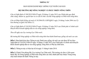 Thông tư 14/2014/TT-BNNPTNT Danh mục giống vật nuôi cao sản