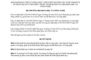 Quyết định 889/QĐ-BKHCN năm 2014 cử công viên chức đi công tác nước ngoài sử dụng quản lý hộ chiếu