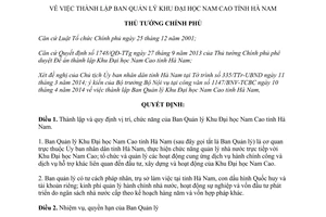 Quyết định 628/QĐ-TTg năm 2014 thành lập Ban Quản lý Khu Đại học Nam Cao tỉnh Hà Nam