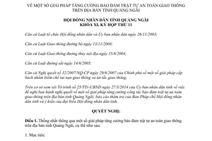 Nghị quyết 09/2014/NQ-HĐND giải pháp bảo đảm trật tự an toàn giao thông Quảng Ngãi