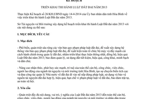 Kế hoạch 59/KH-STNMT 2014 triển khai thi hành Luật Đất đai năm 2013 Hòa Bình