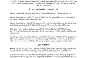 Quyết định 650/QĐ-UBND 2014 sửa đổi 1861/QĐ-UBND phòng chống dịch bệnh gia súc gia cầm Phú Yên