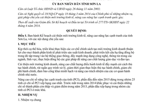 Quyết định 991/QĐ-UBND 2014 cải thiện môi trường kinh tế nâng cao năng lực cạnh tranh Sơn La