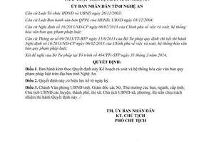 Quyết định 1804/QĐ-UBND 2014 rà soát hệ thống hóa văn bản quy phạm pháp luật Nghệ An
