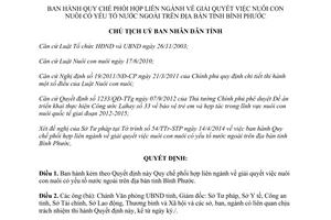 Quyết định 867/QĐ-UBND 2014 phối hợp giải quyết nuôi con nuôi yếu tố nước ngoài Bình Phước