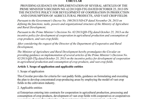 Circular No. 15/2014/TT-BNNPTNTproviding guidance on implementation of Decision No. 62/2013/QD-TTg