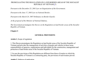 Decree No. 34/2014/ND-CP promulgating the regulation on land border areas of the Socialist Republic of Vietnam