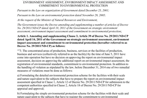 Decree No. 35/2014/ND-CP amending No. 29/2011/ND-CP impact on environment assessment