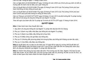 Quyết định 23/2014/QĐ-UBND công tác thống kê Ngành Tư pháp An Giang