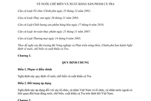 Nghị định 36/2014/NĐ-CP nuôi chế biến xuất khẩu sản phẩm cá Tra