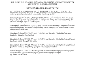 Quyết định 1594/QĐ-BGTVT 2014 hệ thống trạm dừng nghỉ dọc theo tuyến chính dự án đường Hồ Chí Minh