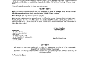 Quyết định 1617/QĐ-BGTVT năm 2014 thử độ sâu vệt hằn bánh xe bê tông nhựa bằng Wheel tracking