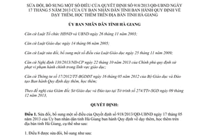Quyết định 05/2014/QĐ-UBND sửa đổi dạy học thêm Hà Giang kèm 918/2013/QĐ-UBND