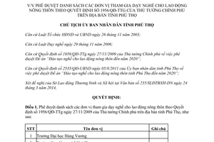 Quyết định 707/QĐ-UBND 2014 danh sách dạy nghề lao động nông thôn theo 1956/QĐ-TTg Phú Thọ