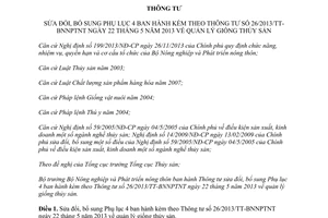 Thông tư 11/2014/TT-BNNPTNT sửa đổi Phụ lục 4 26/2013/TT-BNNPTNT quản lý giống thủy sản