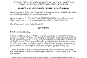 Quyết định 626/QĐ-BNN-TCCB 2014 cơ cấu tổ chức Thanh tra Bộ Nông nghiệp Phát triển nông thôn