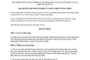Quyết định 625/QĐ-BNN-TCCB 2014 chức năng nhiệm vụ quyền hạn cơ cấu tổ chức của Vụ Hợp tác quốc tế