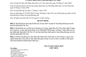 Quyết định 04/2014/QĐ-UBND quản lý hoạt động khoáng sản thành phố Cần Thơ