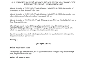 Thông tư 02/2014/TT-BNV chức danh mã số ngạch tiêu chuẩn kiểm ngư viên thuyền viên tàu kiểm ngư