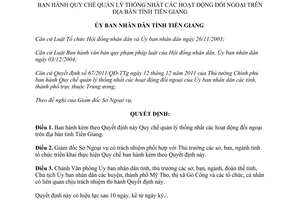 Quyết định 04/2014/QĐ-UBND Quy chế quản lý thống nhất hoạt động đối ngoại Tiền Giang