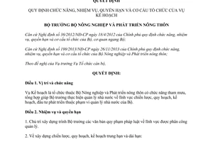 Quyết định 621/QĐ-BNN-TCCB 2014 chức năng nhiệm vụ quyền hạn cơ cấu tổ chức của Vụ Kế hoạch