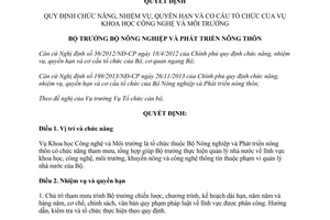 Quyết định 623/QĐ-BNN-TCCB 2014 chức năng cơ cấu tổ chức của Vụ Khoa học Công nghệ Môi trường