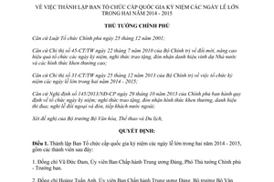 Quyết định 448/QĐ-TTg năm 2014 thành lập BTC cấp quốc gia kỷ niệm các ngày lễ lớn 2014 - 2015