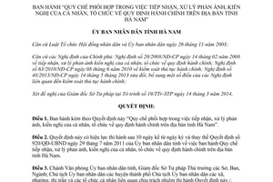 Quyết định 14/2014/QĐ-UBND phối hợp xử lý kiến nghị cá nhân tổ chức quy định hành chính Hà Nam