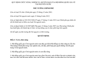 Quyết định 459/QĐ-TTg 2014 chức năng nhiệm vụ quyền hạn Hội đồng quốc gia tài nguyên nước