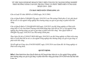 Quyết định số 1039/QĐ-UBND năm 2014 tái cơ cấu ngành nông nghiệp nâng cao giá trị 2014 2020 Long An
