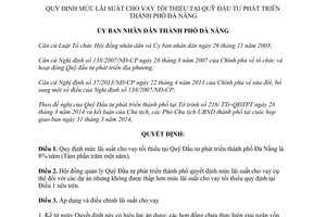 Quyết định 1976/QĐ-UBND năm 2014 mức lãi suất cho vay tối thiểu tại Quỹ Đầu tư phát triển Đà Nẵng