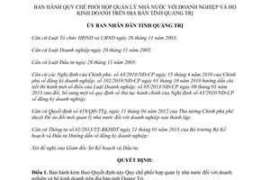 Quyết định 18/2014/QĐ-UBND phối hợp quản lý nhà nước doanh nghiệp hộ kinh doanh Quảng Trị