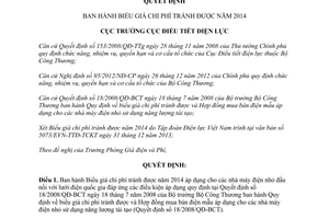 Quyết định 22/QĐ-ĐTĐL biểu giá chi phí tránh được Cục trưởng Cục Điều tiết điện lực 2014