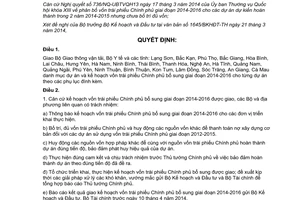 Quyết định 452/QĐ-TTg 2014 kế hoạch vốn trái phiếu bổ sung 2014-2016 dự án dự kiến hoàn thành 2014-2015