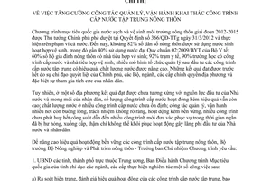 Chỉ thị 1118/CT-BNN-TCTL năm 2014 quản lý vận hành khai thác công trình cấp nước tập trung nông thôn