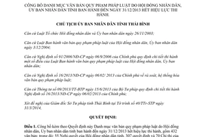 Quyết định 630/QĐ-UBND 2014 Danh mục văn bản pháp luật hết hiệu lực đến 2013 Thái Bình