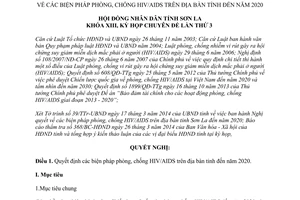 Nghị quyết 70/2014/NQ-HĐND biện pháp phòng chống HIV/AIDS Sơn La đến 2020