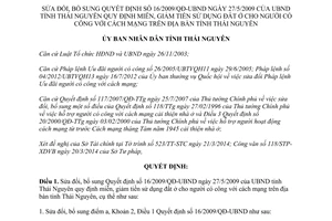 Quyết định 09/2014/QĐ-UBND sửa đổi 16/2009/QĐ-UBND miễn giảm tiền sử dụng đất Thái Nguyên