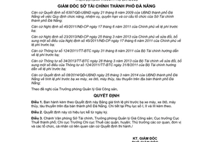 Quyết định 129/QĐ-STC 2014 Bảng giá tính lệ phí trước bạ xe máy ôtô máy thủy tàu thuyền Đà Nẵng