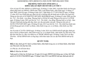 Nghị quyết 68/2014/NQ-HĐND giá dịch vụ khám chữa bệnh cơ sở Nhà nước Sơn La