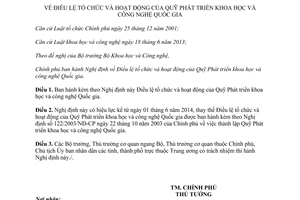 Nghị định 23/2014/NĐ-CP Điều lệ tổ chức hoạt động Quỹ Phát triển khoa học công nghệ Quốc gia