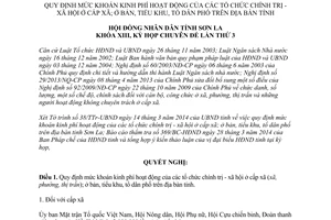 Nghị quyết 73/2014/NQ-HĐND mức khoán kinh phí hoạt động tổ chức chính trị xã hội cấp xã Sơn La