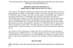 Nghị quyết 65/2014/NQ-HĐND cơ chế chính sách phát triển Vân Hồ Sốp Cộp thành phố Sơn La