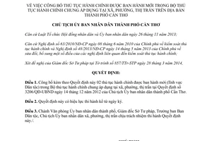 Quyết định 971/QĐ-UBND năm 2014 công bố thủ tục hành chính chung tại xã phường thị trấn Cần Thơ