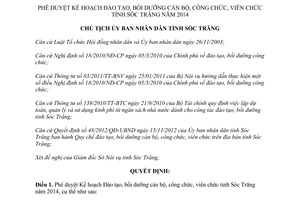 Quyết định 282/QĐHC-CTUBND 2014 Kế hoạch Đào tạo bồi dưỡng cán bộ công viên chức Sóc Trăng