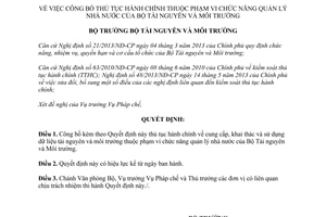 Quyết định 539/QĐ-BTNMT 2014 công bố thủ tục hành chính quản lý nhà nước Bộ Tài nguyên Môi trường